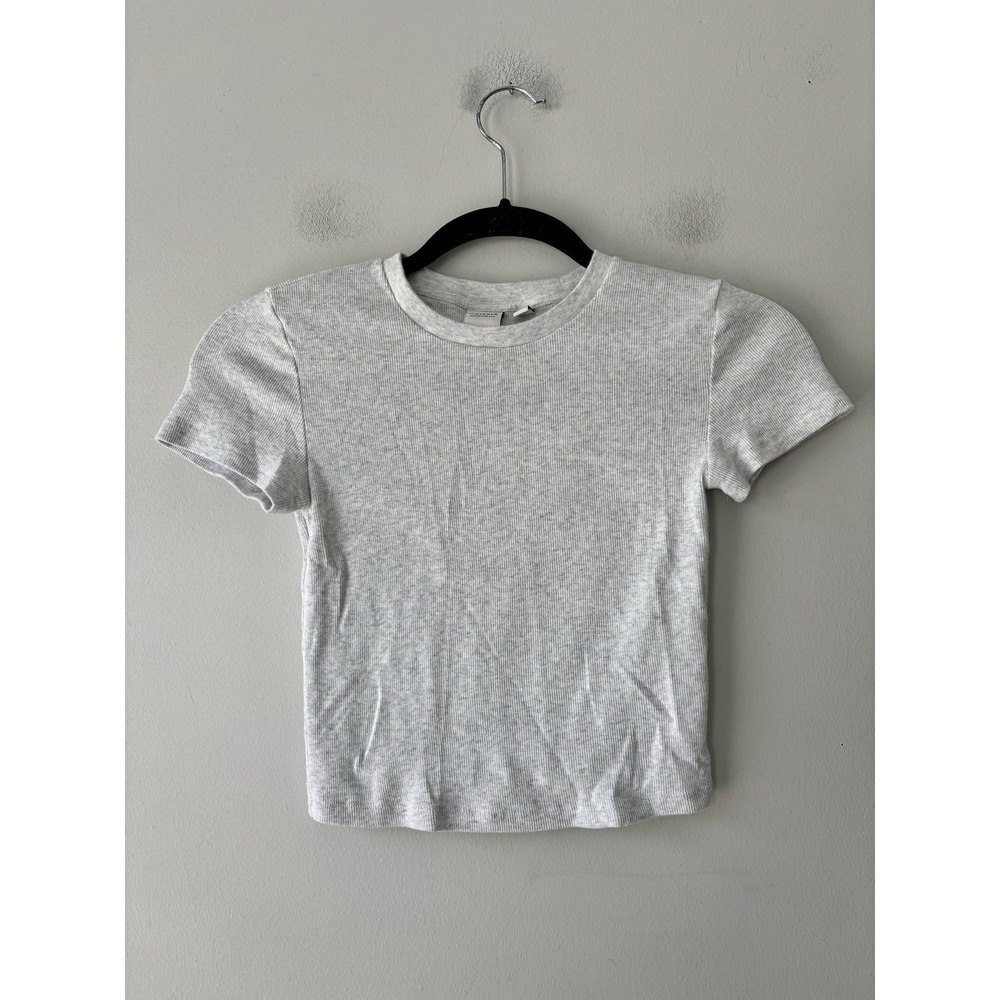 Aritzia Homestretch Women's Heather Grey Ribbed Short Sleeve Baby Tee Size XS